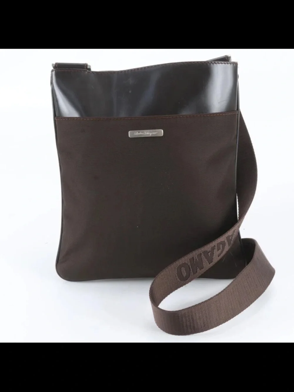 Salvatore Ferragamo Dark Brown Nylon & Leather Messenger Crossbody